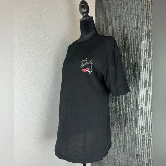 🚭Saint Laurent Black No Smoking Detail Cotton Jersey T Shirt Size XS